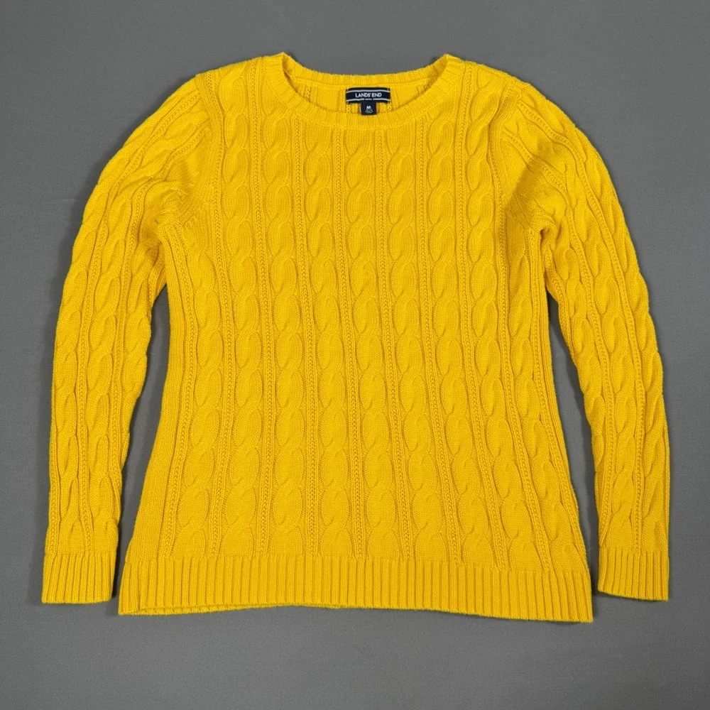 Lands' End Sweater Yellow Women's Medium 100% Cotton Excellent - Picture 2 of 9
